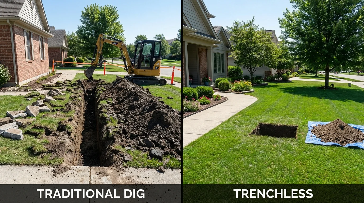 Trenchless sewer repair with minimal yard damage versus traditional excavation in Oroville, CA